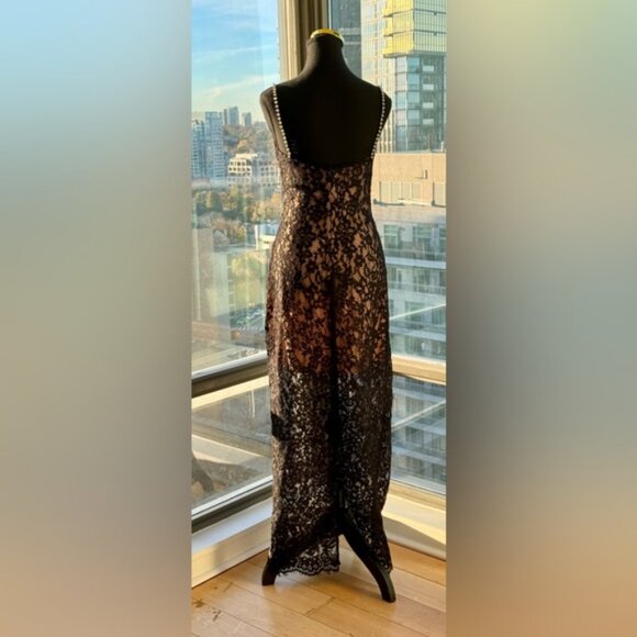 🆕 SELF-PORTRAIT 🧿 NWOT Crystal Trimmed Black Fine Lace Maxi Dress, Sz US4 UK8 - Picture 7 of 15